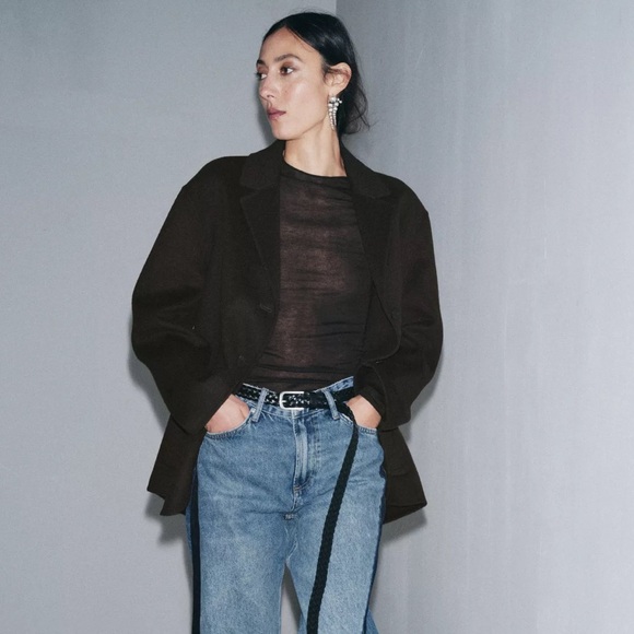 ZARA BROWN WOOL BLEND BLAZER JACKET ~ ZW COLLECTION, L NWT - Picture 6 of 14